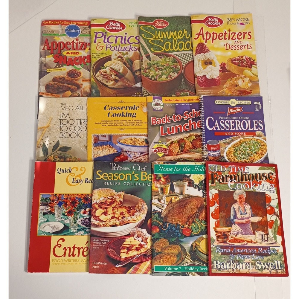 Lot of 12 Vintage Cook Books & Booklets, Recipes, Pillsbury and Betty Crocker